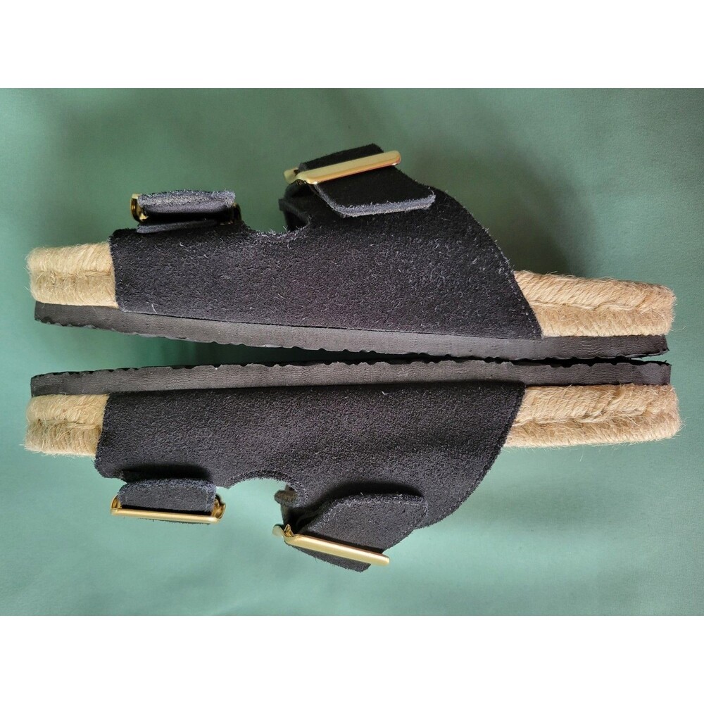 Haute Hippie Black Suede Double Buckle Espadrille Slide Sandals Women's Size7.5M - Picture 4 of 11